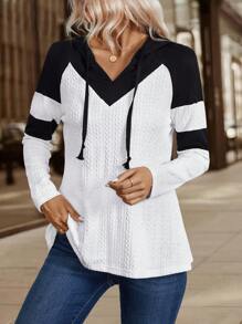 SHEIN LUNE 女式休闲插肩袖撞色连帽衫上衣，春秋季