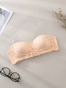 Women's Fashionable Front & Back Close Lace Bandeau Bra Strapless Bra - Apricot - View 8