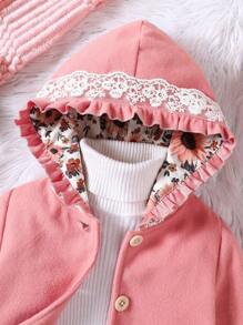 SHEIN 女童花卉蕾丝边连帽长开衫，秋冬季