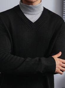 Manfinity Homme 男士休闲长袖毛衣，秋冬 - 黑色 - 查看 3