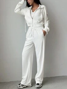 Chiquease 2pcs Printed Casual Sports Set - White - View 4