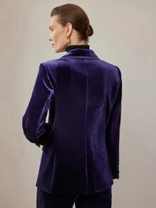 MOTF PREMIUM 天鹅绒尖领纯色单纽扣西服外套 - 藍色 - 查看 5