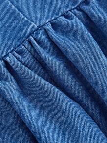 SHEIN MOD 女式休闲打结肩部喇叭下摆牛仔连衣裙 - 藍色 - 查看 4