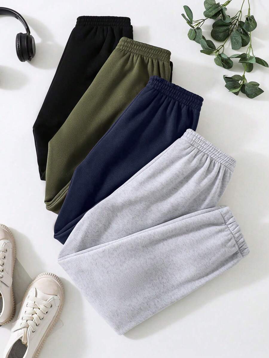 SHEIN 4 chiếc quần chạy bộ dệt kim nhiều màu thường ngày cho bé gái tuổi tiền dậy thì, đa năng và dễ phối đồ - Nhiều màu - Xem 1