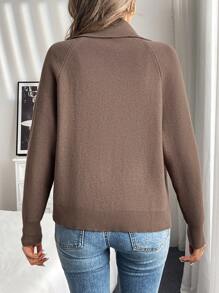 SHEIN LUNE Women's Fashionable Long Sleeve Double-Zip Cardigan Sweater In Fall/Winter - Brown - View 2