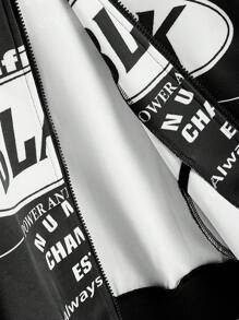 Manfinity Roughcore Chaqueta con cremallera y estampado de letra para hombre de talla grande - Blanco y Negro - Ver 5