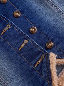 SHEIN MOD Plus Size Casual Sexy Denim Vest With Fringe Trim Winter Clothes Cowgirl Costume Fleece Jacket