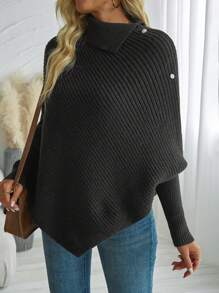 Chiquease Áo len poncho dáng rộng thời trang mới cho nữ, áo chui đầu rộng rãi thoải mái, kiểu dáng thanh lịch và đơn giản, thích hợp cho mùa thu và mùa đông, áo len chui đầu mùa thu. - màu đen - Xem 5