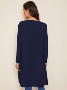 SHEIN Clasi 女士纯色口袋圆领开衫夹克 - 藏蓝色 - 查看 2