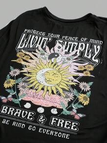 SHEIN CURVE+ Curve Plus 3 件套休闲简约图案圆领短袖 T 恤，修身款，女士夏季服装 - 彩色 - 查看 8