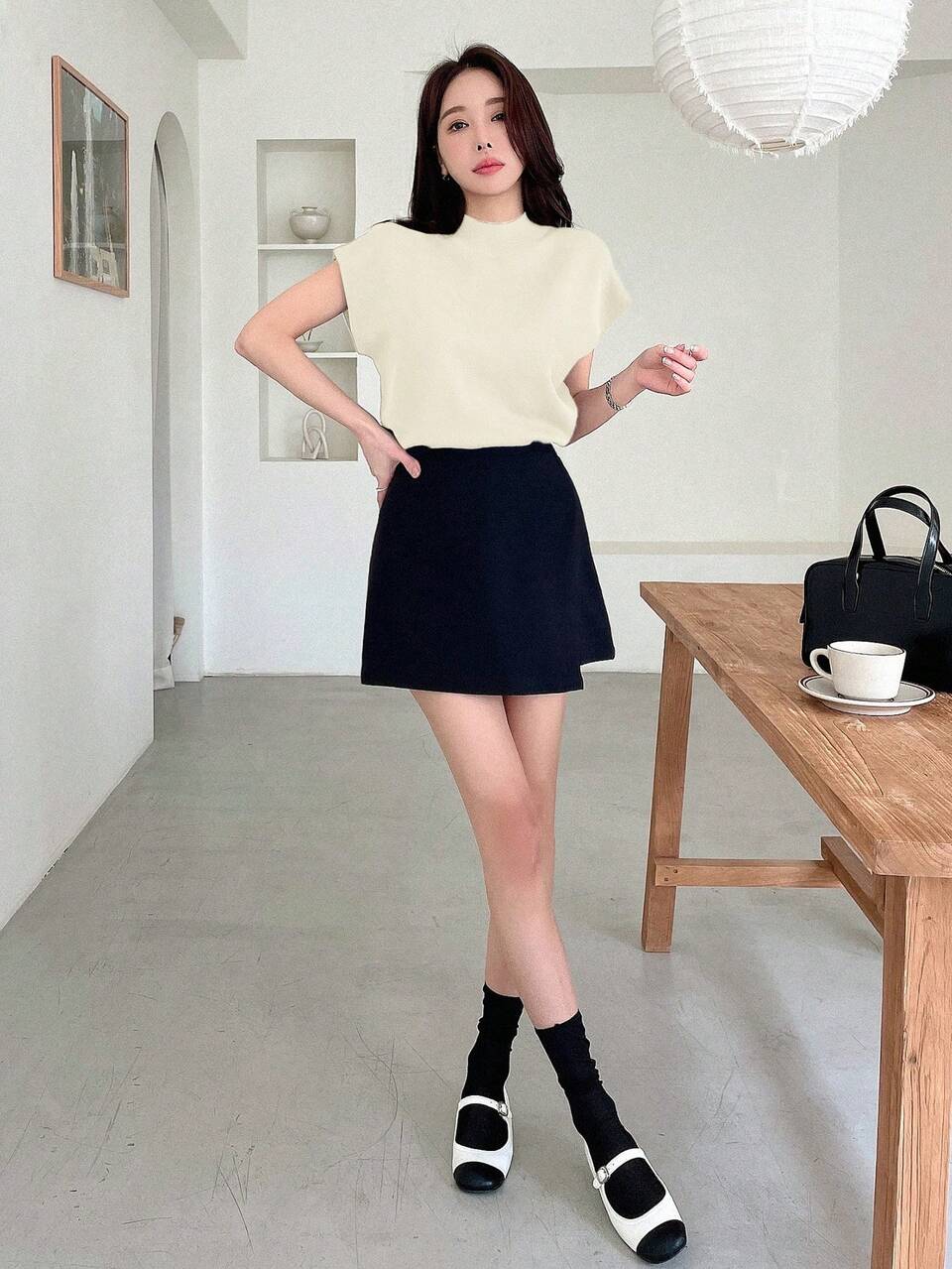 Women's Solid Color Half High Collar Batwing Sleeve Knit Top, Spring & Summer