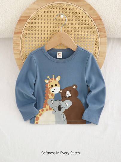 Cozy Pixies 男婴卡通动物图案针织柔软圆领长袖套头衫