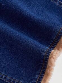 SHEIN MOD Plus Size Casual Sexy Denim Vest With Fringe Trim Winter Clothes Cowgirl Costume Fleece Jacket