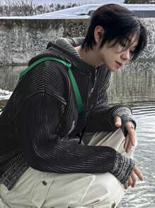 DAZY Men's Casual Pattern Cardigan Sweater, Autumn Jacket Hoodie - Black - View 6