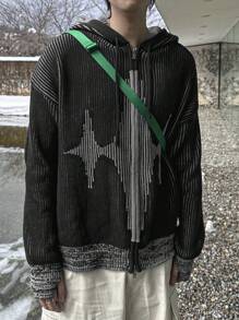 DAZY Men's Casual Pattern Cardigan Sweater, Autumn Jacket Hoodie - Black - View 7