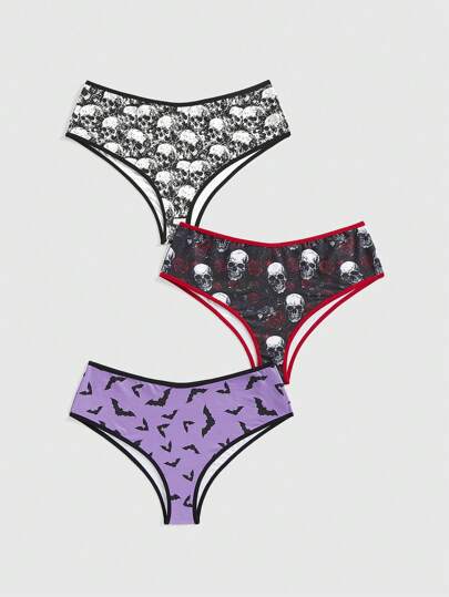 Goth 3pcs Dark Skull & Bat Plus Size Briefs Set