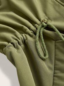 SHEIN LUNE 大码女式长袖抽绳腰连帽休闲宽松外套，秋冬，夹克，冬季女士冬季外套 - 軍綠色 - 查看 11