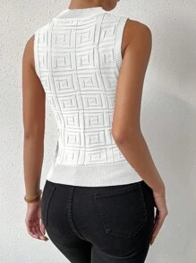 Chiquease Sleeveless Fitted Geometric Print Knitted Top, Summer/Autumn - White - View 2