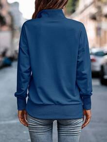 SHEIN LUNE 休闲纯色落肩套头连帽衫，春/秋 - 水鴨藍 - 查看 2