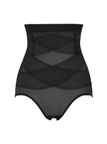 Pantalón moldeador de malla transparente de unicolor, levantador de glúteos - Negro - Ver 7