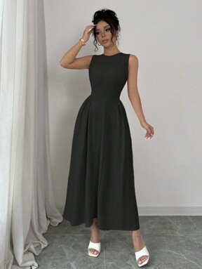 Rafferiza فستان ماكسي طويل متوسط الطول مبطن بسحاب موديل كاجوال، ملابس نسائية