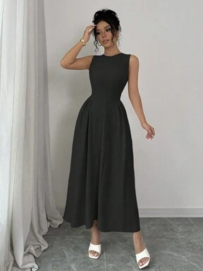 Rafferiza فستان ماكسي طويل متوسط الطول مبطن بسحاب موديل كاجوال، ملابس نسائية