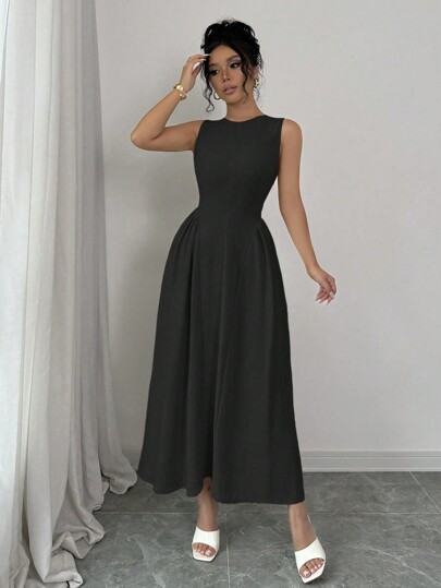 Rafferiza فستان ماكسي طويل متوسط الطول مبطن بسحاب موديل كاجوال، ملابس نسائية