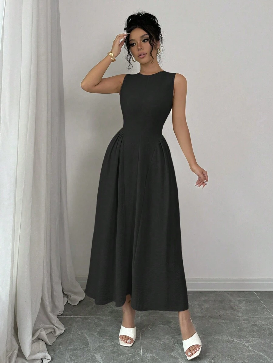 Rafferiza Women's Casual Commuter Side Slit Zip Up Mid-Length Dress Maxi Women Outfit - Black - View 1