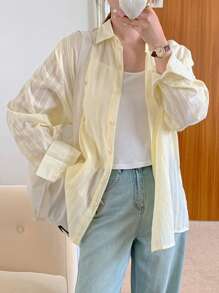 DAZY Women's Striped Long Sleeve Casual Business Shirt, Autumn,Long Sleeve Tops,Fall Women Clothes