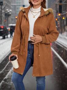 SHEIN Clasi Plus Size Solid Color Hooded Drawstring Pocket Long Sleeve Jacket, Autumn/Winter Clothes
Curve Size Women's Long Sleeve Drawstring Waist Hooded Casual Loose Jacket, Fall/Winter, Fleece Jacket, Winter Women Coat Winter Clothes