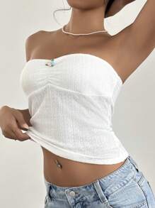 Aloruh Women's New Knit Jacquard Seamless Tube Top - White - View 5