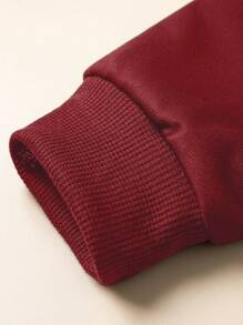 Young Girl Casual Pumpkin & Flower Print Crew Neck Sweatshirt, Autumn Winter - Burgundy - View 3