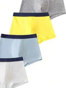 5 件装 男童简约纯色透气松紧腰平角内裤 - 彩色 - 查看 3