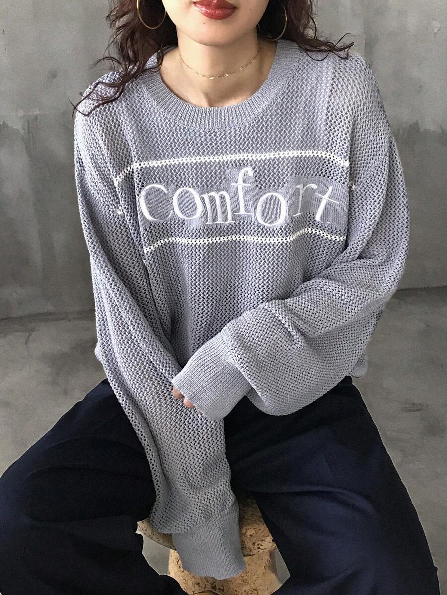 FRIFUL 女士休闲彩色块字母刺绣毛衣,春/秋 - 彩色 - 查看 1