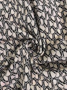 SHEIN Unity Plus Size Fashionable Full Print Side Draw Cord Front Button Mini Shirt Dress, Spring & Fall - Khaki - View 7
