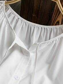 Chiquease Women's Button Front Tie Collar Short Sleeve Blouse, Summer