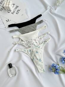PetitDoll 5-Pack Ditsy Floral And Solid Color Sexy Underwear G-String Set - Multicolor - View 6