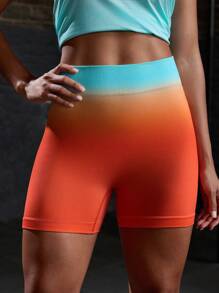 Easithlete Damen Kontrast Farbe Farbverlauf elastische bequeme Sport Shorts