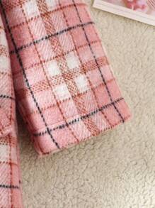 Baby Girl Plaid Patchwork Fluffy Collar Long Sleeve Casual Jacket - Pink - View 7