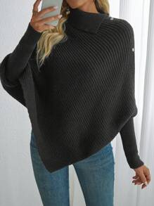 Chiquease Áo len poncho dáng rộng thời trang mới cho nữ, áo chui đầu rộng rãi thoải mái, kiểu dáng thanh lịch và đơn giản, thích hợp cho mùa thu và mùa đông, áo len chui đầu mùa thu. - màu đen - Xem 3