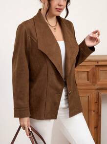 Mulvari Plus Size Solid Color Long Sleeve Simple Blazer, Casual Everyday Wear