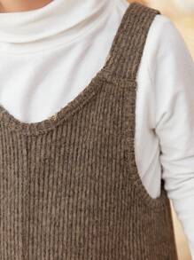 SHEIN 新生女婴宝宝和妈妈配套罗纹针织连体衣，卡其色，适合家庭聚会、玩耍、户外 - 駝色 - 查看 5