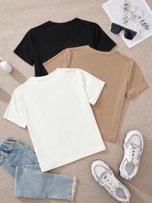 SHEIN EZwear Bộ 3 Áo thun bó sát cổ tròn tay ngắn in họa tiết "CALIFORNIA" đơn giản, giản dị dành cho nữ, mùa hè - Nhiều màu - Xem 2