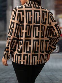 SHEIN Clasi 大码休闲全印花长袖衬衫，春秋