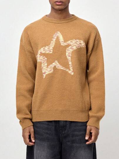 Street Life Men's Crew Neck Long Sleeve Ombre Star Print Casual Top