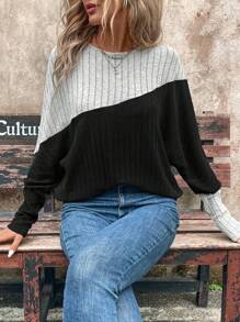 EMERY ROSE Women's Color Block Raglan Sleeve Fuzzy Texture Casual Pullover Sweatshirt, Warm & Elegan Fall Clothes Women Holiday Outfits Business Casual Women Office Wear Women Teacher Clothes Business Casual Woman Basic Tees Western Woman Attire,Long Sleeve Tops - Multicolor - View 5