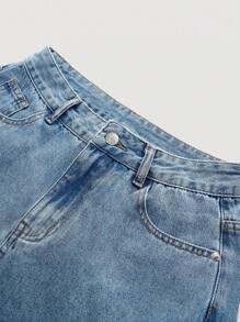SHEIN MOD Women's Pocket Bowknot Decor Wide Leg Loose Casual Jeans - Blue - View 4