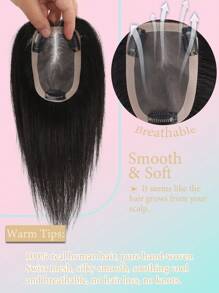 Hair Toppers For Women Real Human Hair Pieces For Women With Thinning Hair Toppers With No Bangs Clip In Hair Extensions Hair Topper For Women MoNo Mesh Bottom For Thinning Hair 8.5 Inch(1B) - SNatural - View 3