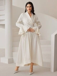 Modelyn Đầm dài thanh lịch cho nữ có tay loe và cổ, Đầm dạ hội dài mùa xuân và mùa thu - trắng - Xem 5