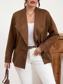 Mulvari Plus Size Solid Color Long Sleeve Simple Blazer, Casual Everyday Wear